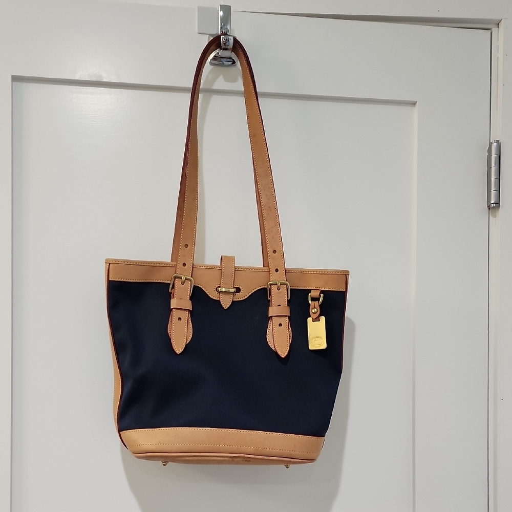 Elegant Tan and Navy Tote Bag